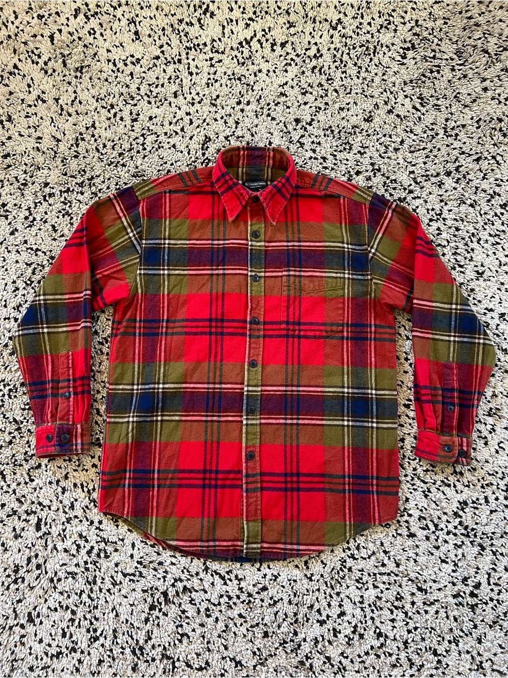 J. Peterman Flannel Shirt Red Plaid Green Blue Long Sleeve Button Down Medium